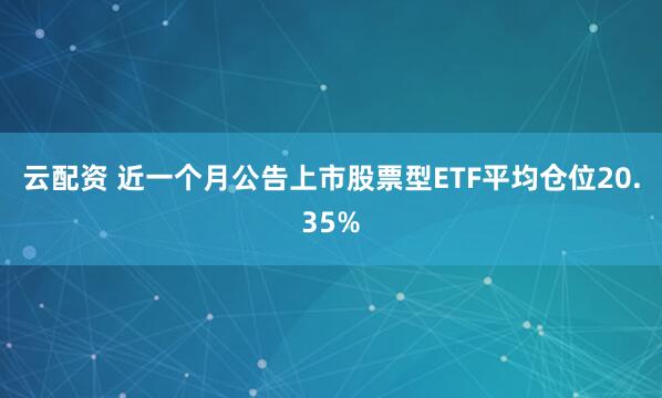 云配资 近一个月公告上市股票型ETF平均仓位20.35%